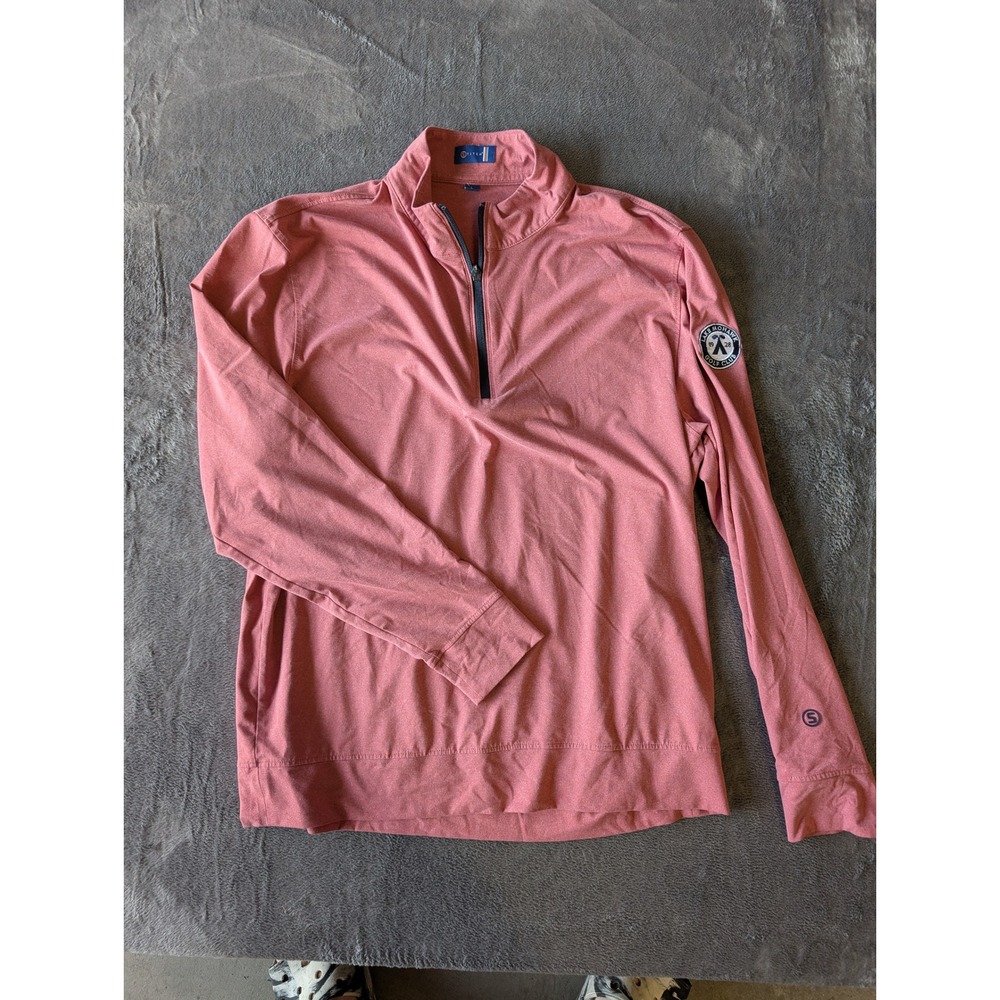 Stitch Golf Mens L Quarter Zip Pullover Coral Pink Lake Mohawk Golf Club Patch